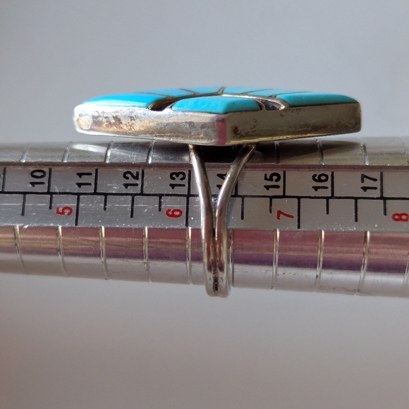 Vintage Zuni Turquoise Inlay Louis Montoya Ring Size 6 1/4 - Picture 5 of 7